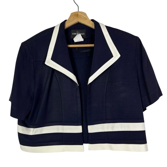 Vintage John Roberts Blue Cropped White Trim Short Sleeve Blazer 14 - Picture 1 of 3